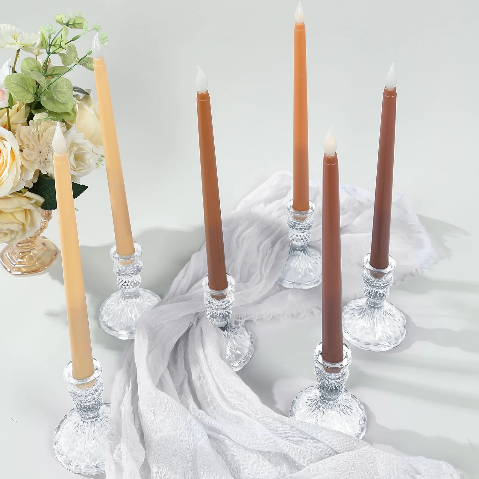 BalsaCircle 8 Natural 11" LED Mixed Taper Flameless Candles Lights Wedding Reception