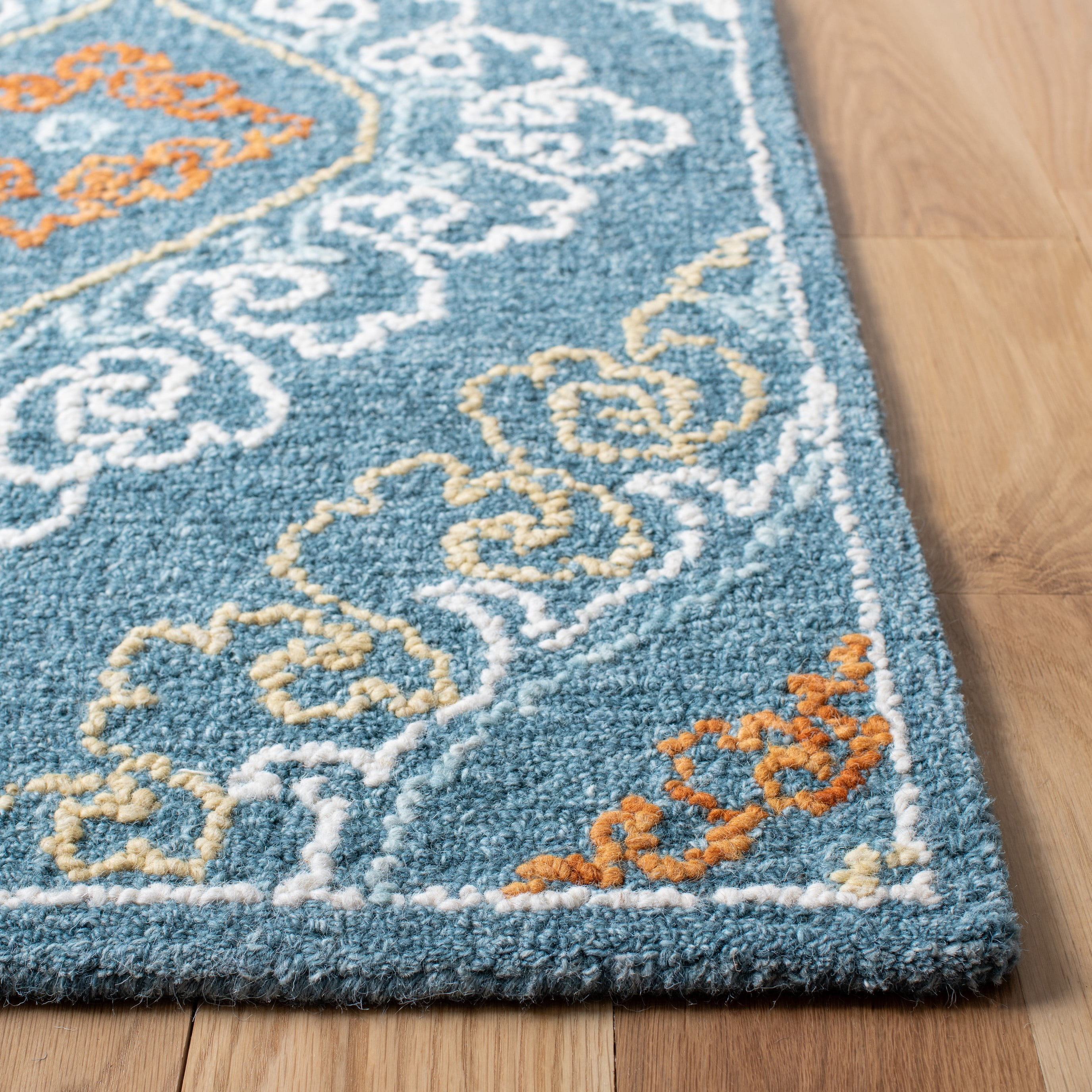 SAFAVIEH Blossom Abbey Damask Area Rug, Blue/Yellow, 6' x 6' Square