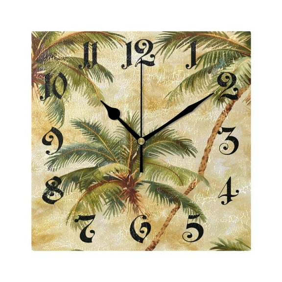 joogoo Retro Palm Trees Wall Clock Square Silent Non-Ticking Battery Operated 7.78"