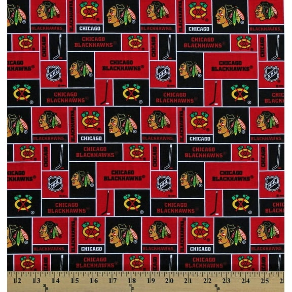 Cotton Chicago Blackhawks Block NHL Hockey Sports Team Cotton Fabric Print by the Yard (840blk)