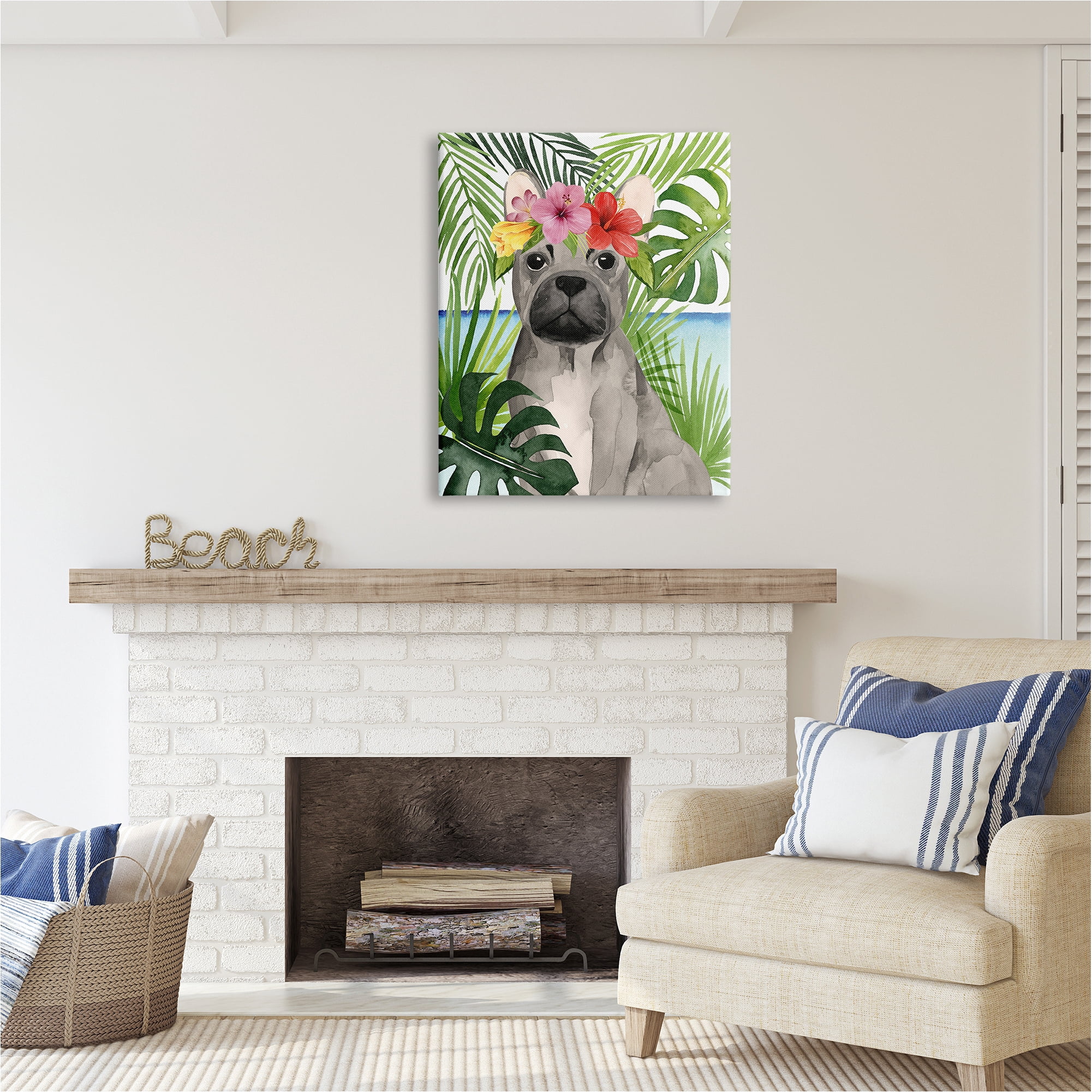 Stupell Industries Tropical French Bulldog Animals & Insects Painting Gallery Wrapped Canvas Art Print Wall Art, 30 x 40