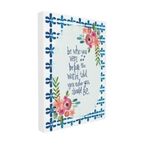 The Stupell Home Decor Collection Be Who You Were Floral Typography with Blue and White Tile Wall Plaque Art, 10 x 0.5 x 15