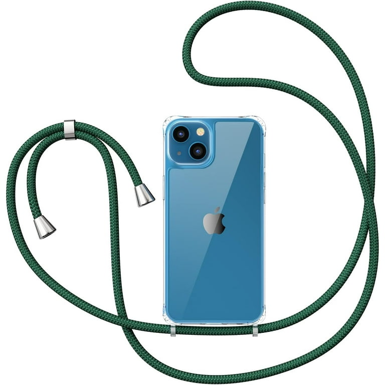 Clear Case for iPhone 14 Plus with Adjustable Neck Lanyard Strap,Soft Slim  TPU Shockproof Protective Cover for iPhone 14 Plus 6.7 inch-Dark Green 