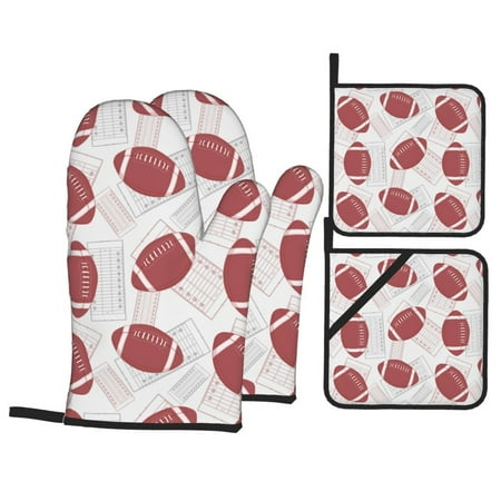 

Oven Mitts and Pot Holders Sets 4 pcs cute American football field vintage Non-Slip Oven Gloves Potholders Soft Quilted Lining Heat Resistant Gloves Hot Pads for Kitchen Cooking Baking
