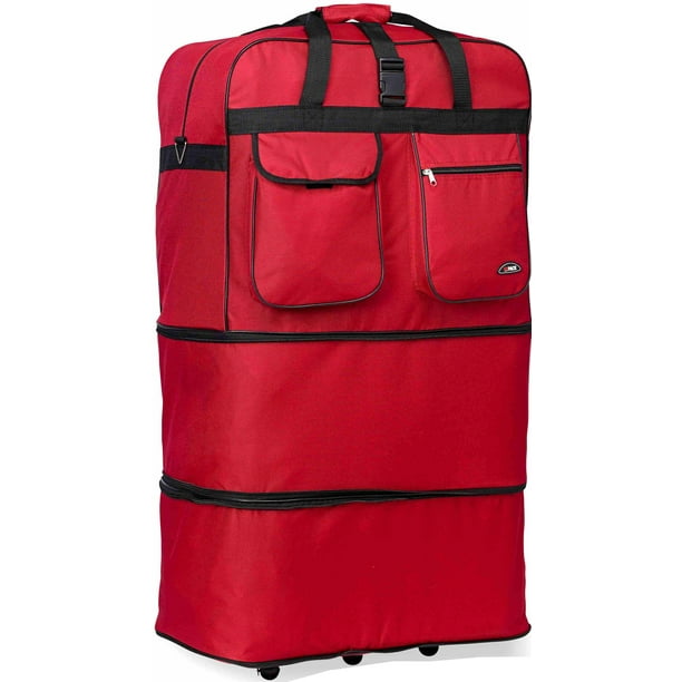 36" Rolling Wheeled Duffel Bag Spinner Luggage Bag (Red)