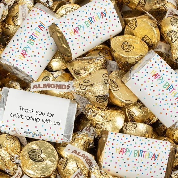 128 Pcs Birthday Candy Party Favors Hershey's Miniatures & Gold Almond Kisses (1.58 lbs) - Dots