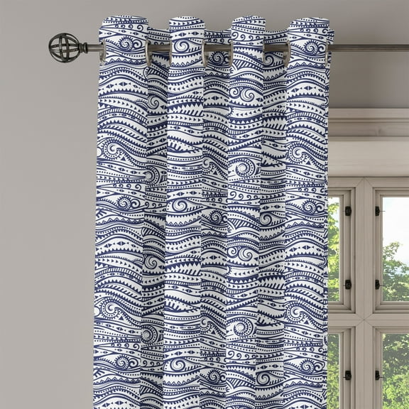 Ambesonne Tribal Grommet Curtain Single Panel, Vintage Lines, 50"x60", Dark Blue White
