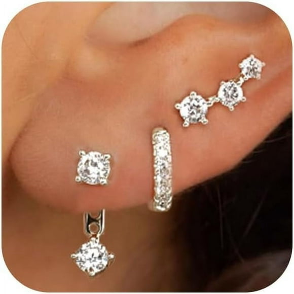 Silver Stud Earrings For Women, Sterling Silver Earrings Set Small Hoop Earrings Stack Dangle Earrings Minimalist Drop Stud Earrings Hypoallergenic Everyday Earrings Women Trendy[o2609]