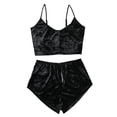 thumbnail image 2 of Conjunto de pantalones cortos de terciopelo sexy para mujer, ropa de dormir, ropa interior, lencería, regalo, negro, S Speravity XX000204-01, 2 of 7