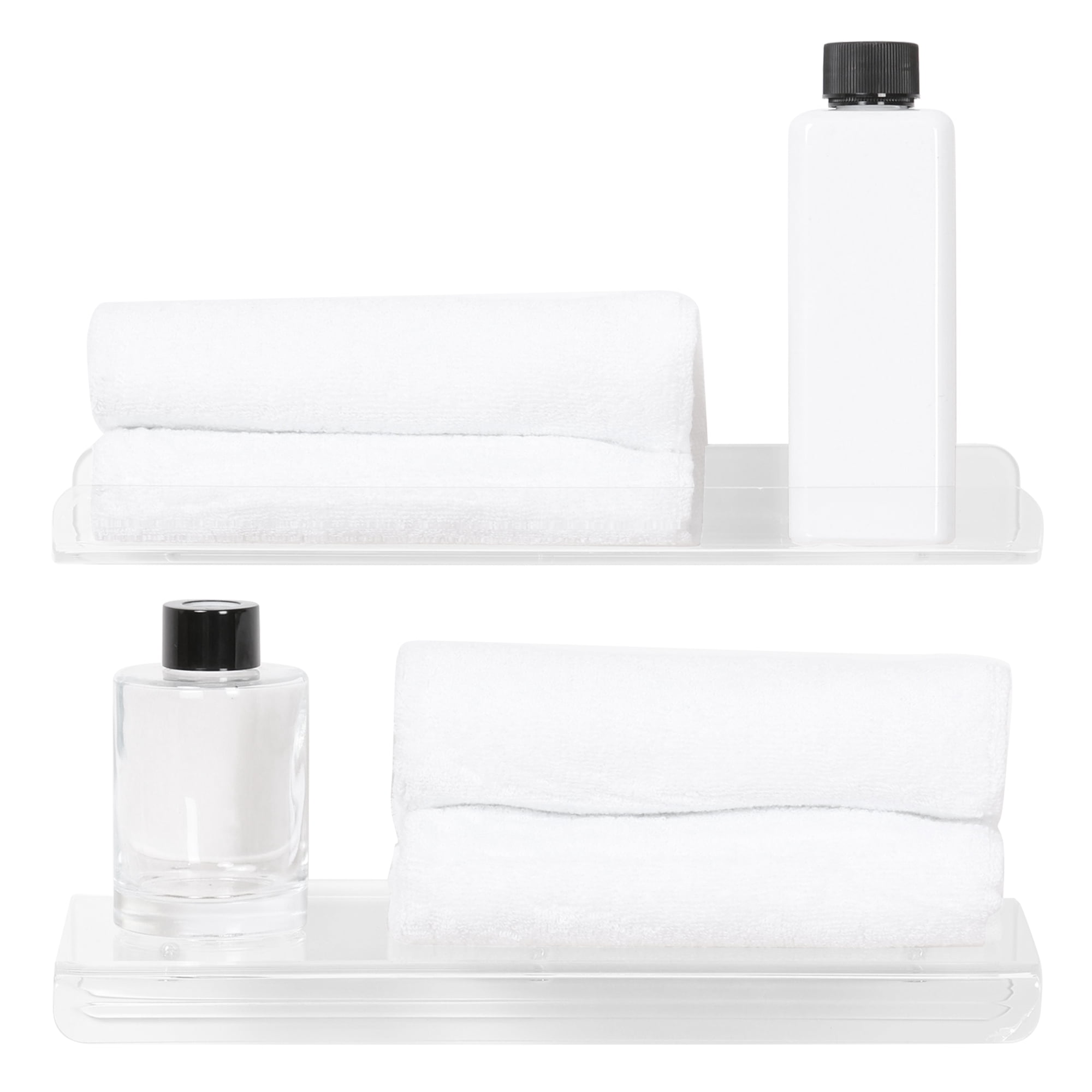 Unique Bargains Acrylic Floating Shelves Wall Mounted Display Shelf for Bathroom 2 Pack