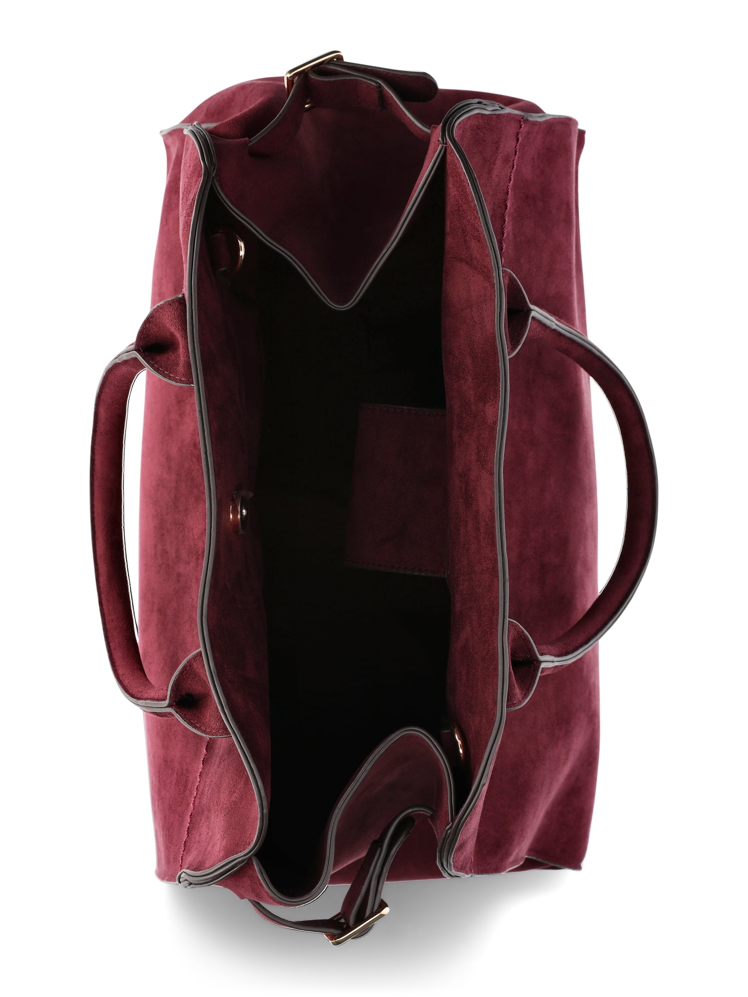 Time and Tru Women's Sage Satchel Soft Faux Suede Tote Bag, Wine