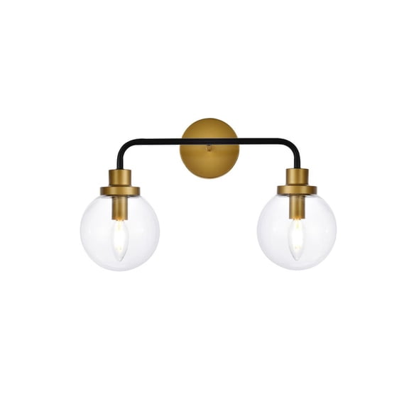 Hanson 2 lights bath sconce in black with brass with clear shade