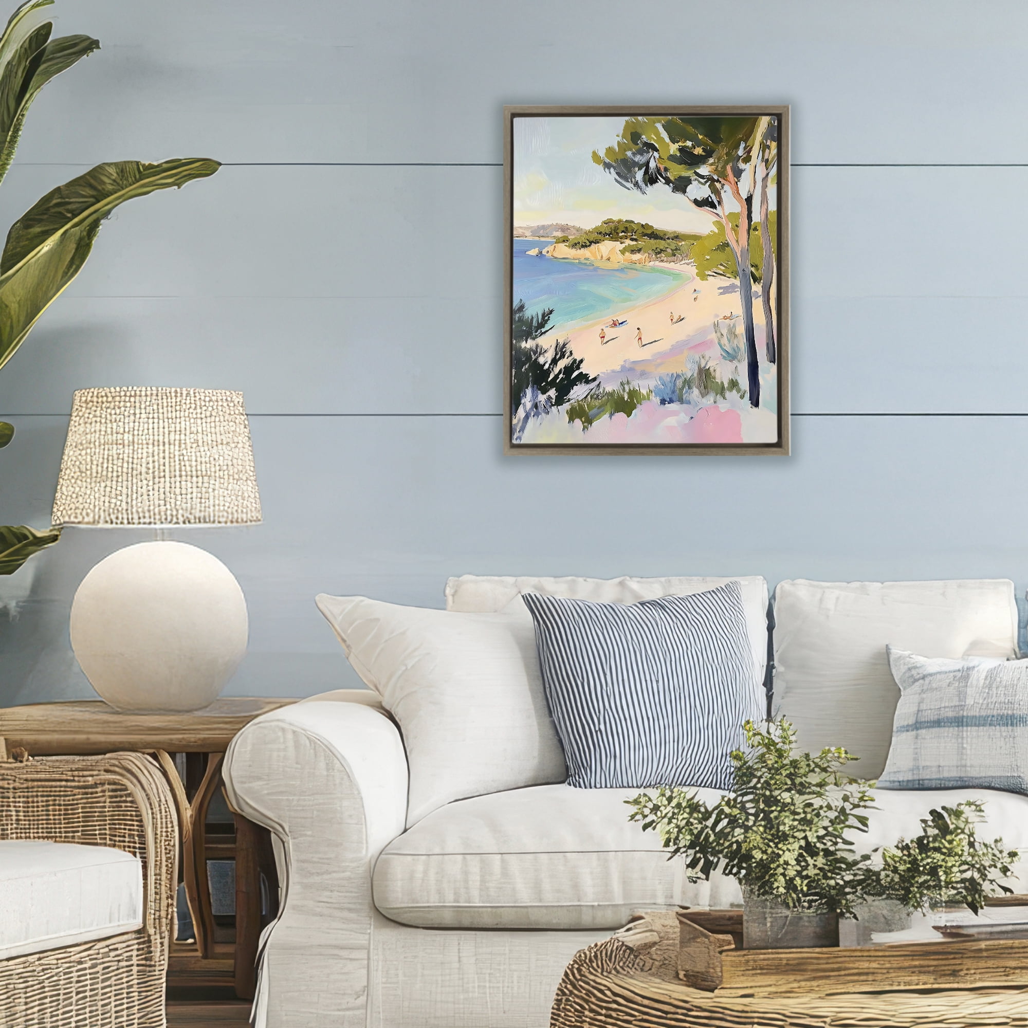 Stupell Industries Amalfi Coast Beach Escape Brown Framed Floater Canvas Wall Art, design by The Prints Vibe