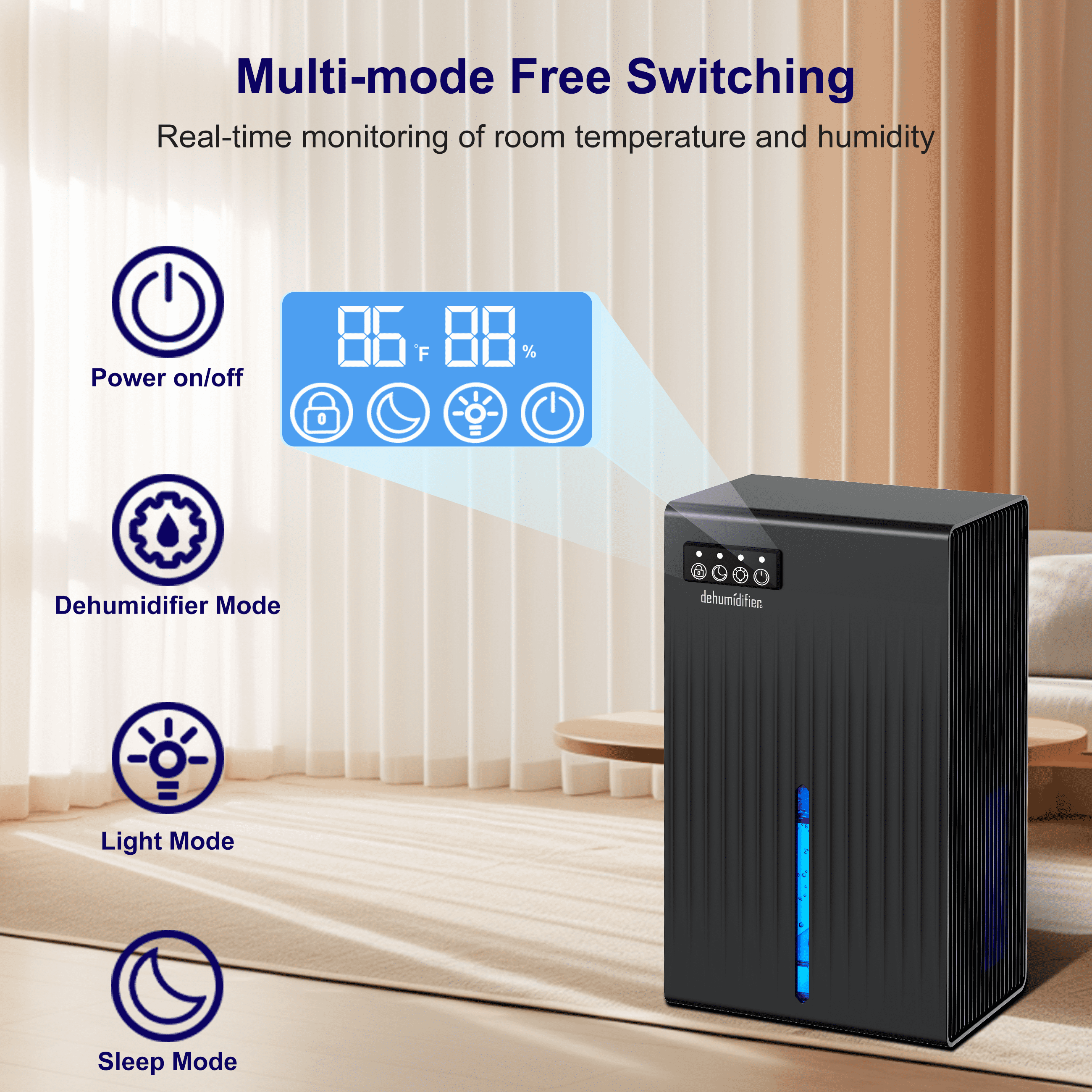 Cobectal 1000ml Ultra Quiet Dehumidifier with Auto Shut Off, Sleep Mode, 900 sq ft Coverage, 7-Color LED Light