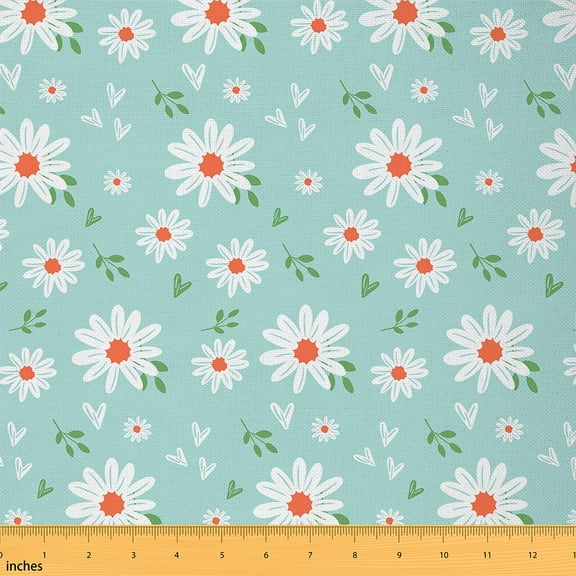 Homewish Romantic Flower Saisy Fabric by the Yard 1 Yard,Natural Botanical Theme Home Decor Fabric by the Yard,White Red Blue Sewing Fabric For Children,Microfiber Bedroom Decor