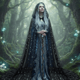 thumbnail image 4 of Jiibva Sheer Mesh Witch Cloak Celestial Star Moon Hooded Cape Black 210cm, 4 of 7