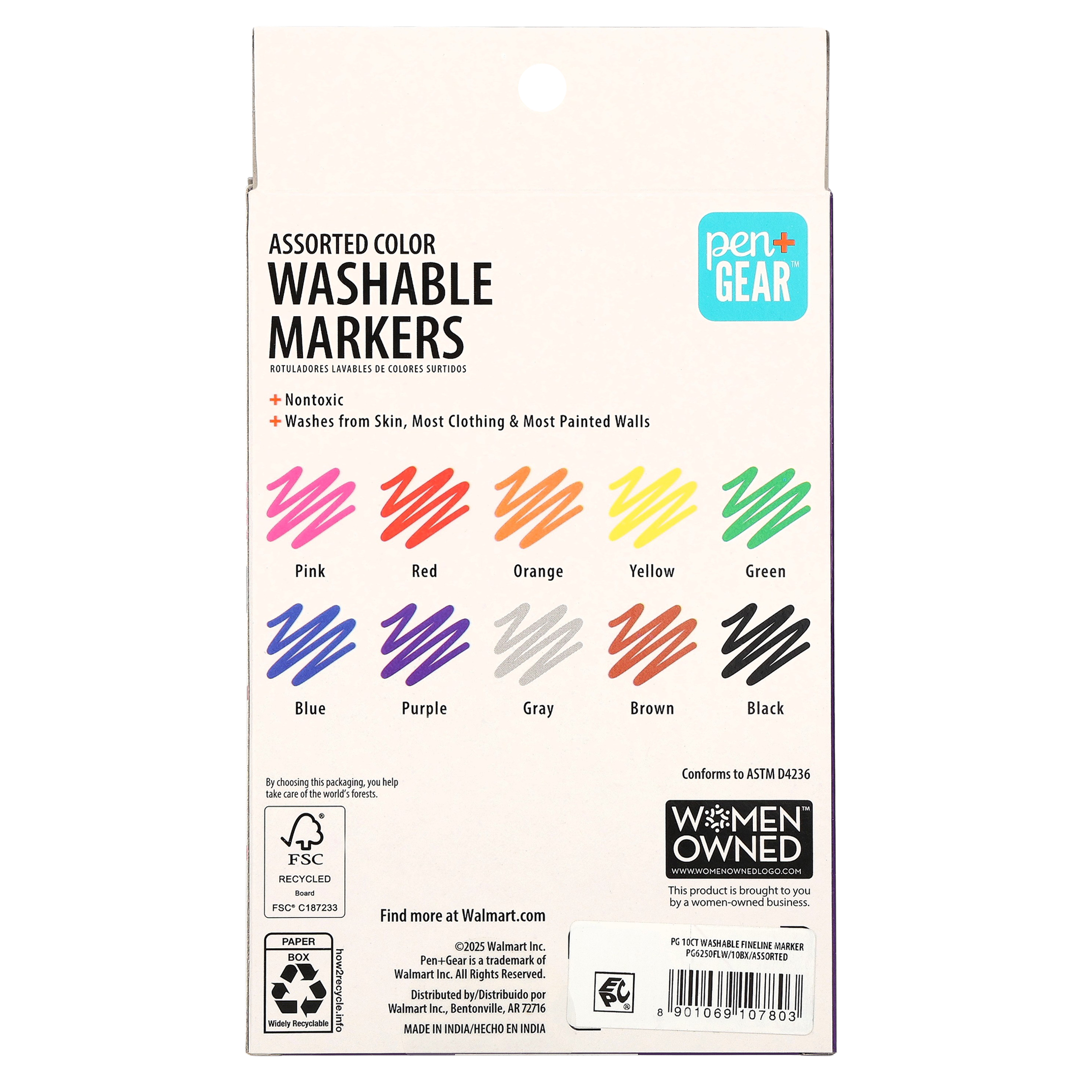 Pen+Gear Marcadores Lavables, Punta Fina, Colores Surtidos, 10 pzas 5