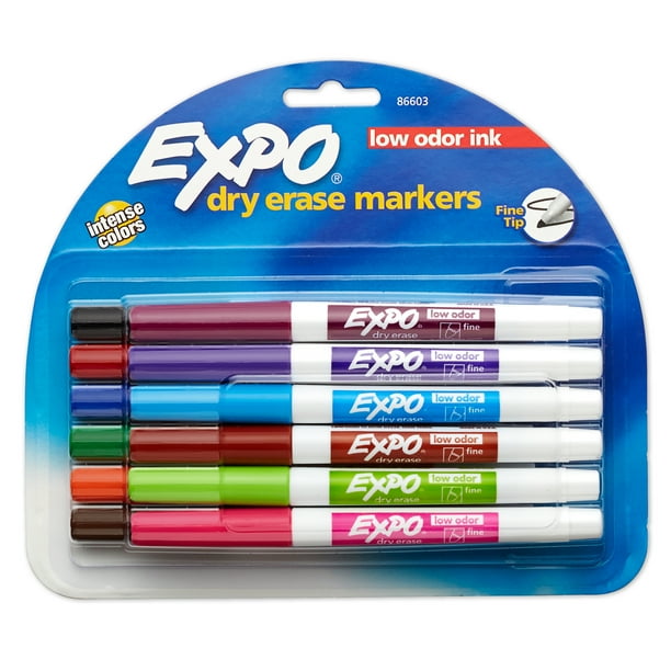 Expo Low Odor Dry Erase Markers, Fine Tip, Assorted Colors, 12 Count