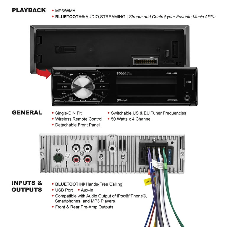 Free Shipping! Boss Audio Systems 632UAB Single Din Bluetooth Car