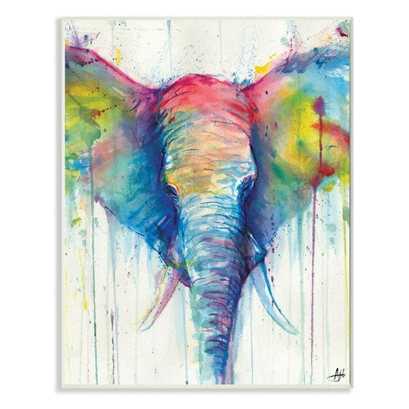 Stupell Industries Colorful Abstract Elephant Portrait Animal Watercolor Painting Wall Plaque by Marc Allante