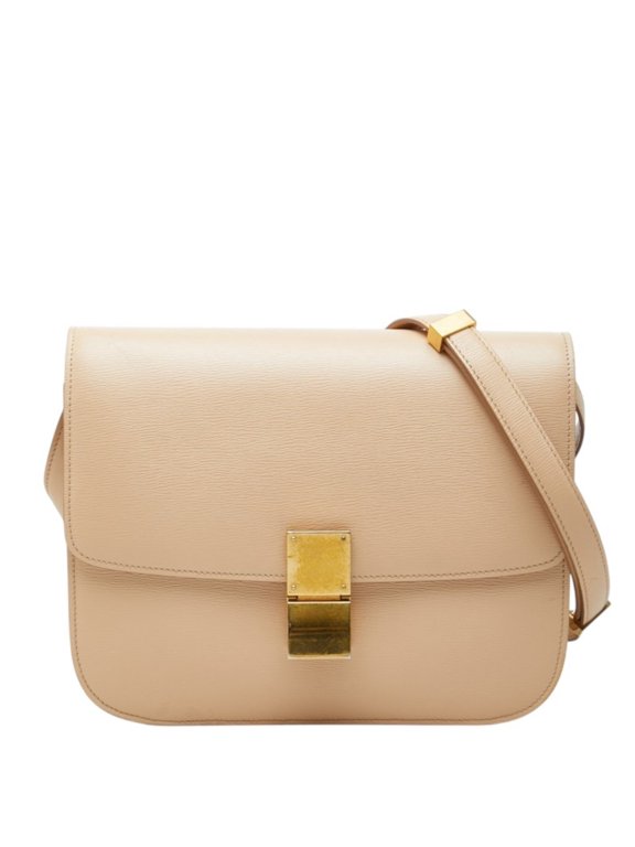 Pre-Owned Celine Classic Box Crossbody Shoulder Bag, Beige Leather, Women's CELINE