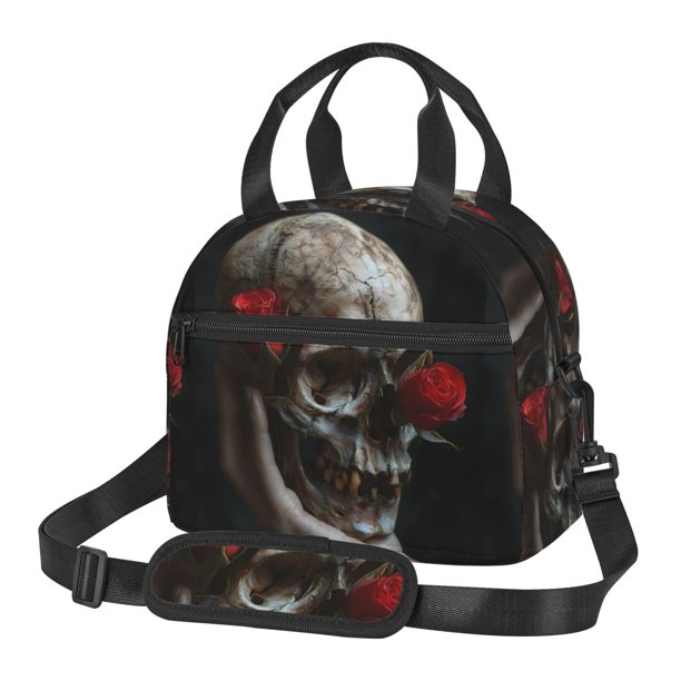 Fotbe Realistic Rose Skull Bolsa de Almuerzo con Estampado, Lonchera Aislada, Contenedores de Comida Reutilizables Tipo Cooler a Prueba de Fugas