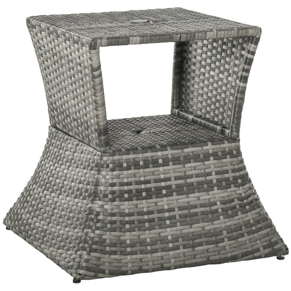 2-Tier Outdoor Table with Umbrella | Suitable for Patio, Backyard & Garden | Rust-Resistant Metal & Weather-Resistant Rattan | Solves Lack of Space for Outdoor Use