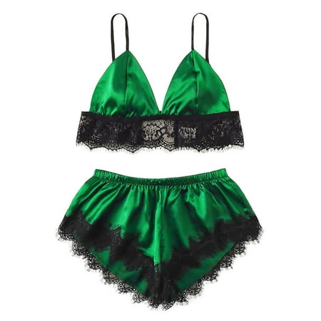 

NECHOLOGY Leopard Lingerie Sexy Silk Sleepwear Lingerie Satin Underwear Underwear Pajamas Lace Overnight Delivery Underwear Green Large