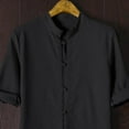 thumbnail image 3 of YLSDY Men's Linen Shirt Stand Collar Half Sleeve Button Down Tops Chinese Style Loose Fit Summer Shirts Black XXXXL, 3 of 8