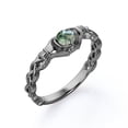 thumbnail image 4 of JeenMata Solitaire Claddagh - 1 Carat Round Brilliant Cut Clear Druzy Moss Green Agate - Braided Engagement Ring - 18K Black Gold Plating over Silver, 4 of 6