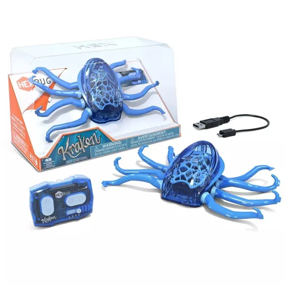 HEXBUG Remote Control Recharge & Play 6-inch Blue 8-Legged Creepy Crawler Kraken