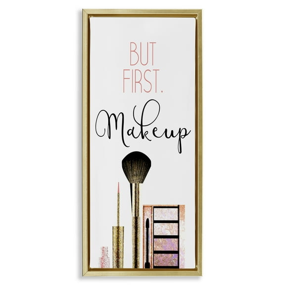 Stupell Industries First Makeup Modern Beauty Beauty & Fashion Painting Gold Floater Framed Canvas Art Print Wall Art, 11 x 25