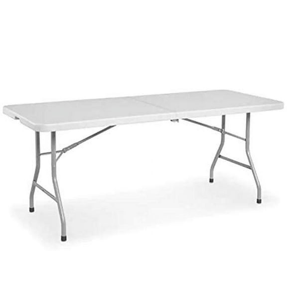 New Home Era Fold Up Table – 6 ft Plastic Folding Table for Picnics, Parties, Camping – Outdoor Table with Carrying Handle – Bi-Fold Rectangular Design – Lightweight and Durable
