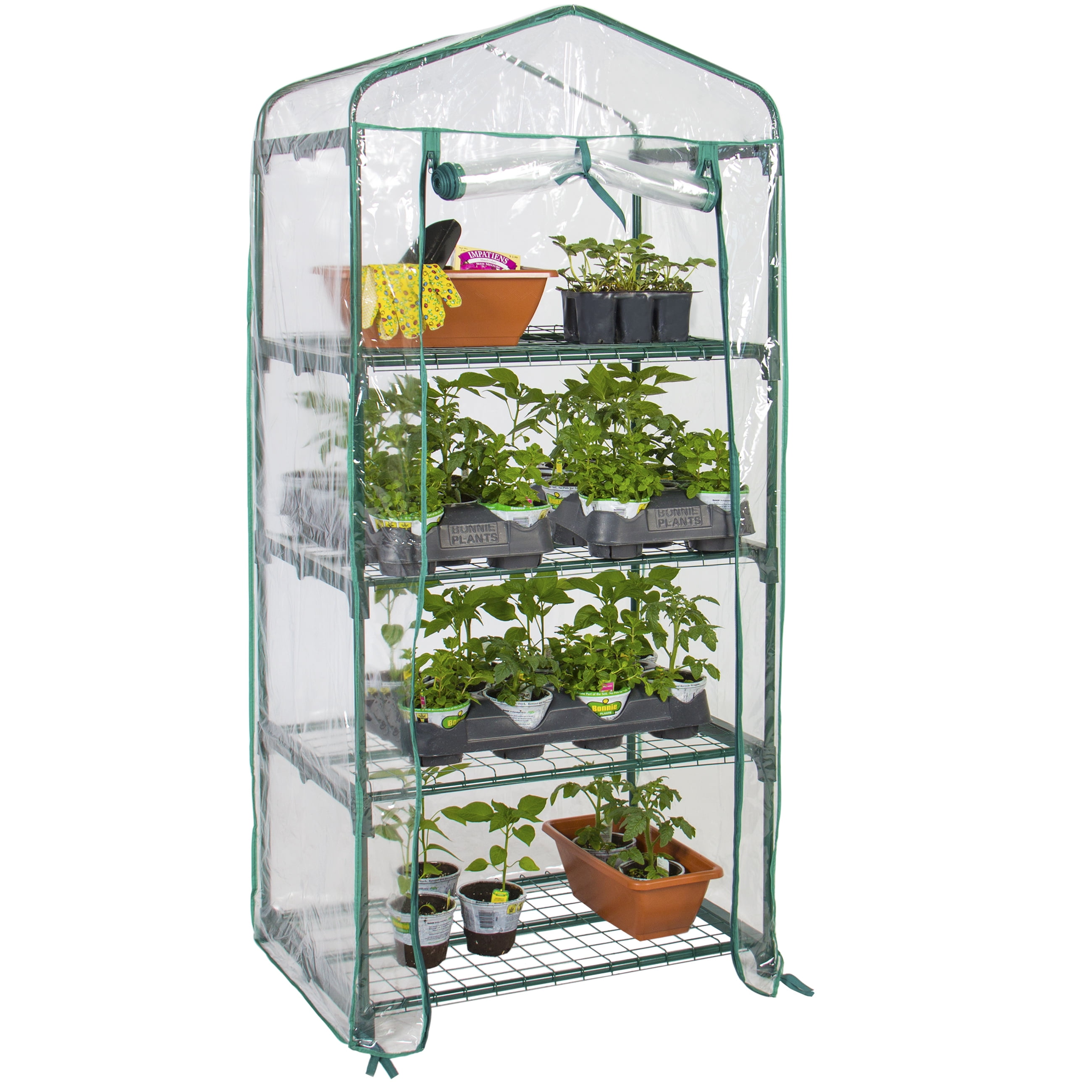 Best Choice Products 4-Tier Mini Greenhouse w Cover and Roll-Up Zipper Door Green by