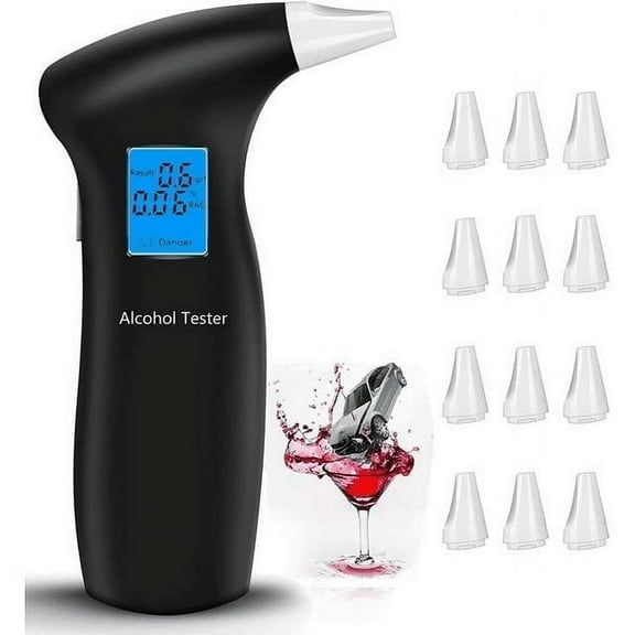 SUWU Professional Breathalyzer with LCD Screen and Semiconductor Sensors - Accurate Alcohol Tester with 12 Mouthpieces for Personal and Professional Use, Ideal for Police and Alcohol Testing.
