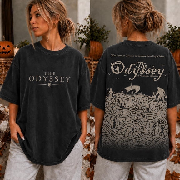The Odyssey Greek Warrior Movie Shirt, Vintage Washed Black Graphic T-Shirt, Front and Back Print Oversized Unisex Tee, Mythology Fan Gift