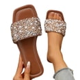 thumbnail image 4 of Qingpeng Womens Open Toe Flat Slide Sandals Square Toe Summer Shoes with Pearl and Sequin Embellishment for Casual Beach Wear, 4 of 7