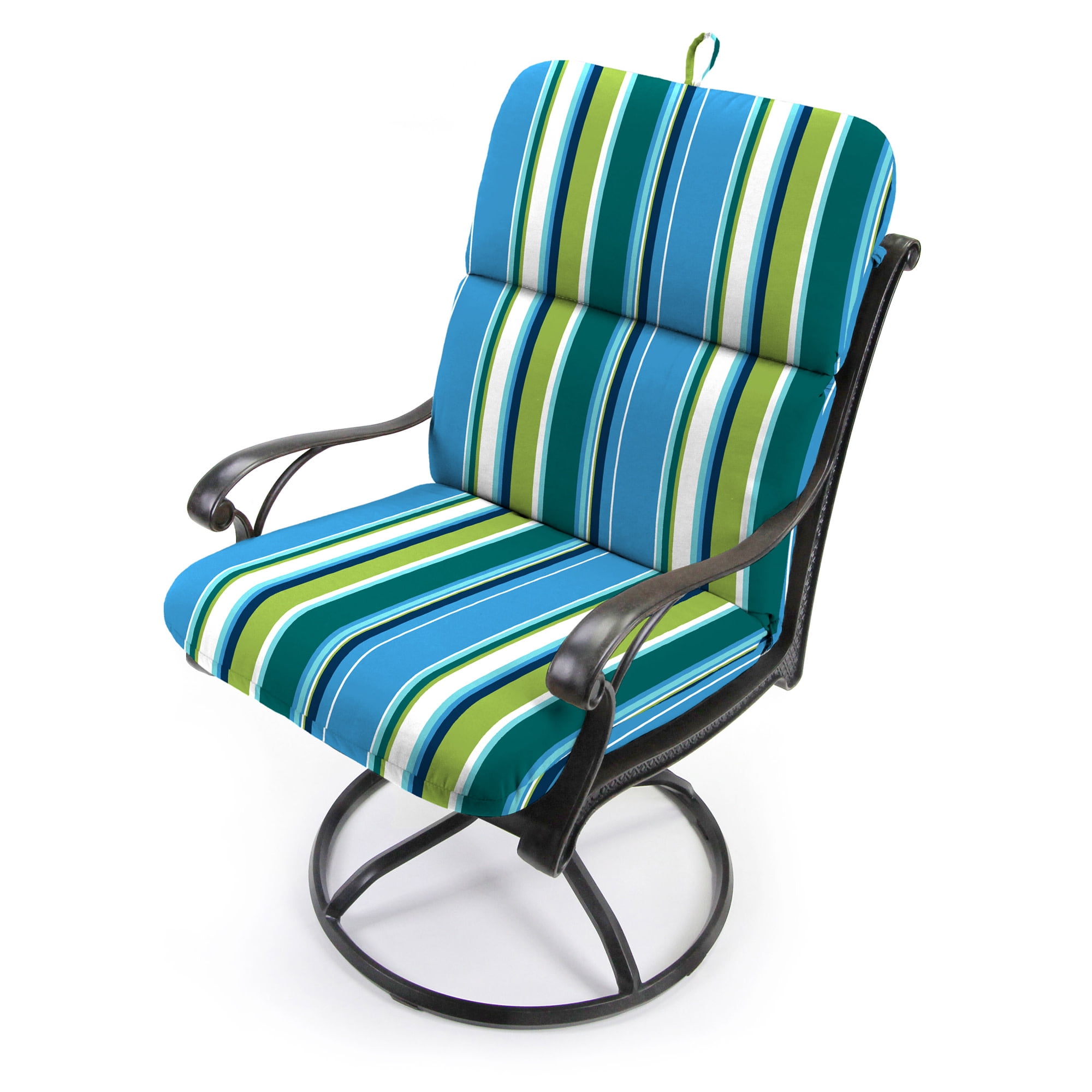 Jordan Manufacturing 45" x 22" Covert Capri Blue Stripe Rectangular Outdoor Chair Cushion with Ties and Hanger Loop