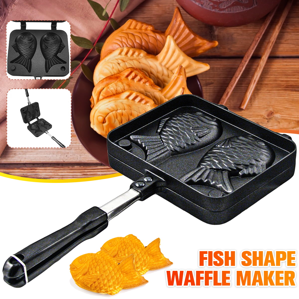 Non-stick Waffle Pan Maker Fish Shape Mold Baking Traditional Mini DIY Food Cooking Cake Bakeware 2 Cast Home Kitchen Healthy Aluminum Taiyaki Hot Dessert Tool Personal Size