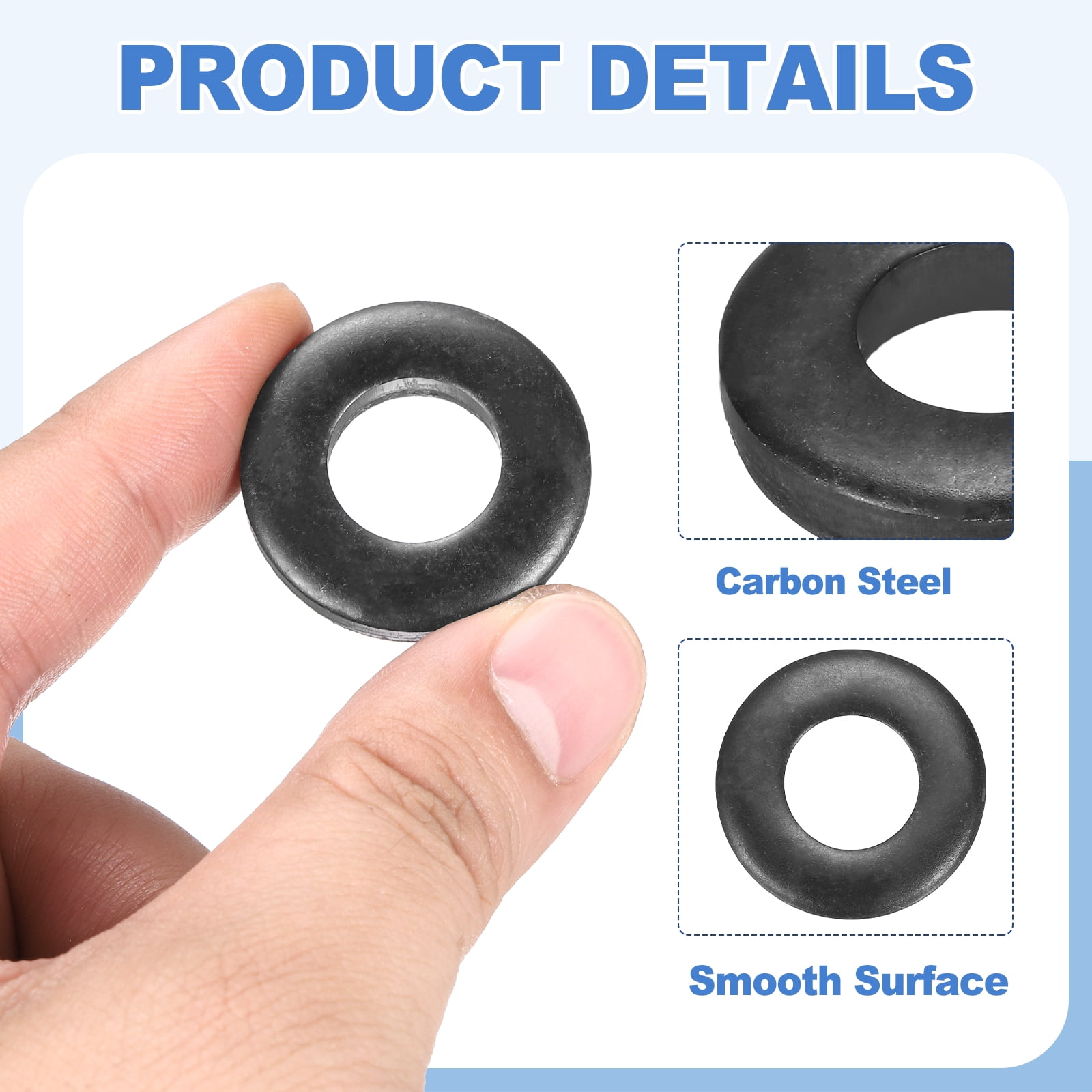 Uxcell 24pcs 9/16" Black Flat Washer for M14 Screw, Steel Metal Washers 14mm ID 30mm OD 6mm l for Industrial, Screws Bolts
