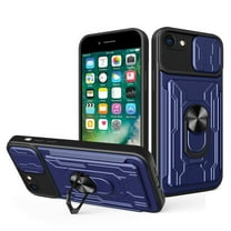 for iPhone 7 / 8 / SE 2020 / SE 2022 Hybrid Case with Camera Lens Slide Cover | Rotatable Ring Holder Kickstand | Impact-Resistant Car Mount Magnetic | Detachable Card Slot Protective Shell, Blue