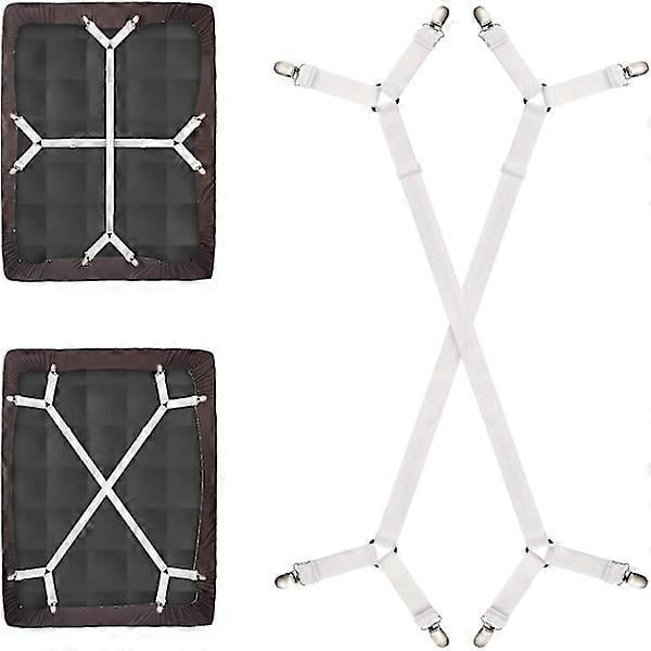 2 Pieces Fitted Sheet Fasteners, Adjustable Bed Sheet Straps, Fitted Sheet Attachment for All Beds and Mattresses, White