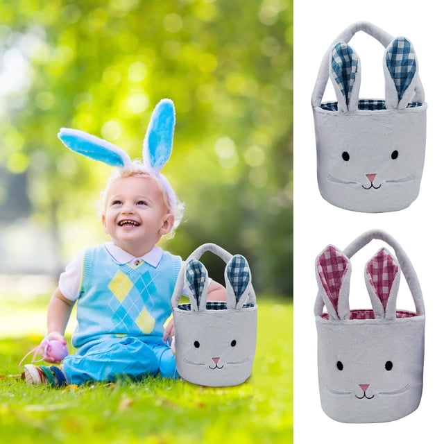 Cesta de Pascua Allowith para niños, conejito de peluche, bonita cesta de Pascua, grande, de tela suave, vacía, con asa, para búsqueda de huevos y regalos.
