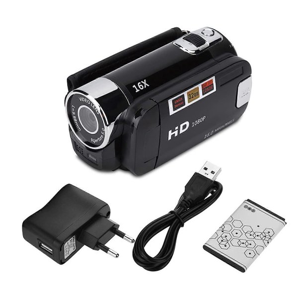 Small Camcorder, Handheld Video Camcorder, FHD, 16x Digital Zoom, Full HD Rotation, Portable DV Camera (Black)