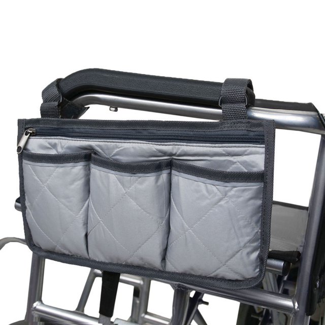 Wheelchair Bag for Armrests, Secure Storage Bag for Wheelchairs, Wheelchair Bag with Pockets, Suitable for Electric Wheelchairs, Hands-Free Kits for The Elderly and Disabled Gray