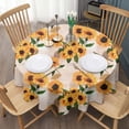 thumbnail image 3 of Beige Sunflower Letter Pattern Round Tablecloth 60"x60",Wrinkle Wipeable Table Cloth for Kitchen Dining Room Picnic Patio Party, 3 of 6