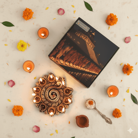 The handicraftian terracotta Traditional Decorative 9 diya Peacock plate Urli Plate – Indian Festival Home Décor, Elegant Festival & Holiday Home Decoration Gift