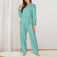 thumbnail image 2 of Honeii Teal Turquoise Glitter Print Women's Pajama Sets Long Sleeve Button Down Sleepwear Nightwear Soft Pjs Lounge Sets 2PCS-, 2 of 7