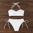 thumbnail image 3 of Bathing Suit for Women Halter Ring Linked Tie Side Bikini Sets Two Piece Swimsuit (White,M), 3 of 6