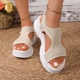 thumbnail image 2 of Womens Platform Sandals Cutout Knitted Mesh Slip on Walking Shoes Summer Comfy Breathable Beach Dress Shoes Beige Size 6.5, 2 of 5